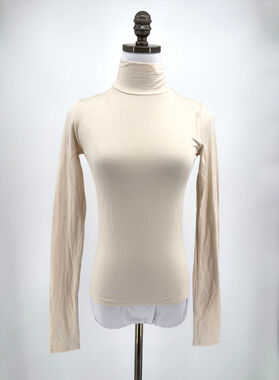 SPRWMN Ecru Heavyweight Jersey Stretch Long Sleeve Turtleneck Top Sz S